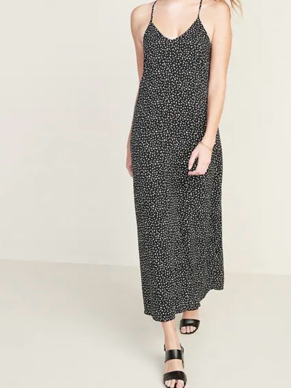 Old Navy Black Leopard Print Maxi Shift Dress Sleeveless V-Neck XS Summer Travel